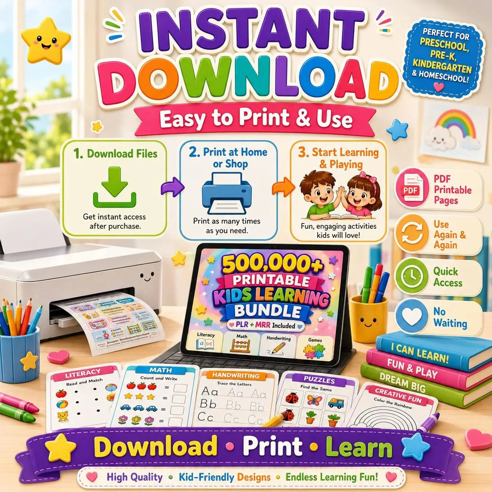 500,000+ Kids Learning Worksheets Mega Bundle