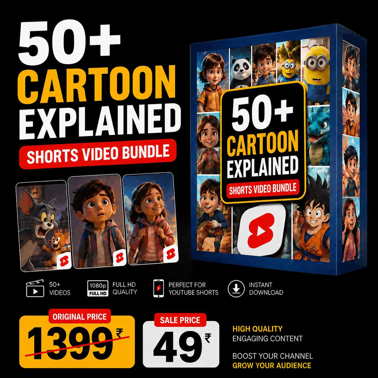 50+ Cartoon Explained – YouTube Shorts Video Bundle