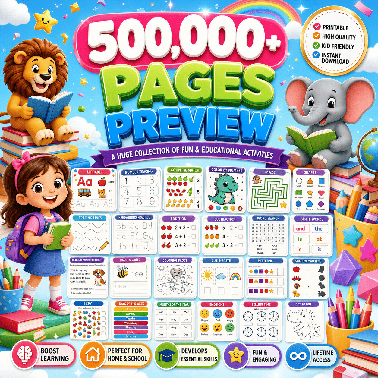 500,000+ Kids Learning Worksheets Mega Bundle