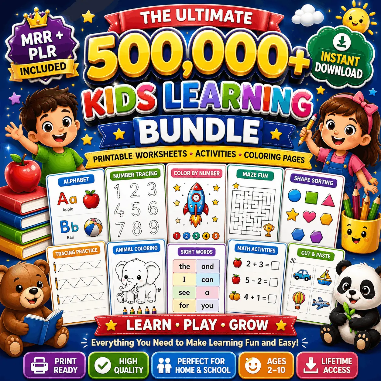 500,000+ Kids Learning Worksheets Mega Bundle